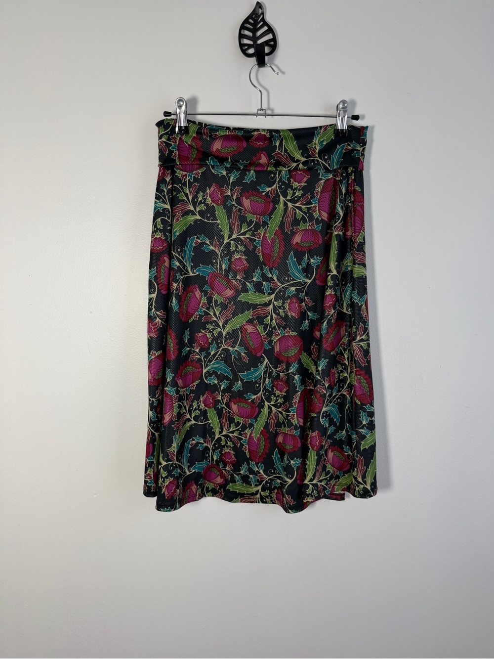 LuLaRoe Midi Wrap Skirt in Black with Pink & Green Floral